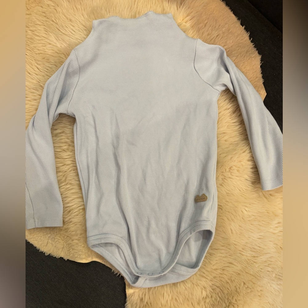 Souris mini - Light Blue Ribbed Long-Sleeve Kids One-Piece